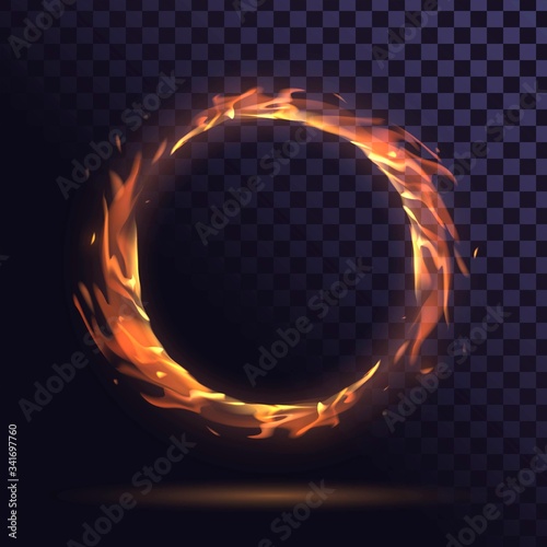 Ring of fire burning, round frame on a transparent background