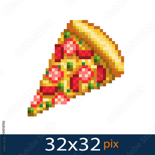 pixel style pizza slice icon. Vector illustration