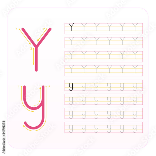 Writing practice letter Y printable, kindergarten kids to improve basic writing skills,