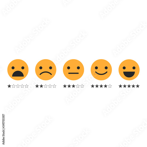 Icons, emoticons for rating or review. Feedback rate of satisfaction. Level