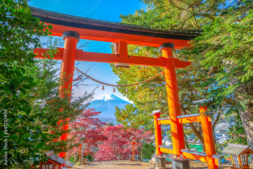 Background volcano of Fuji through the gate. Background volcano of Fuji through the gate.