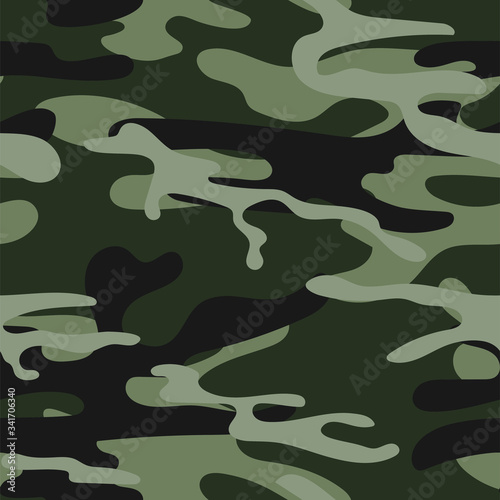Military camouflage seamless pattern. Khaki texture. Trendy background. Abstract color vector illustration. For design wallpaper, wrapping paper, fabric.