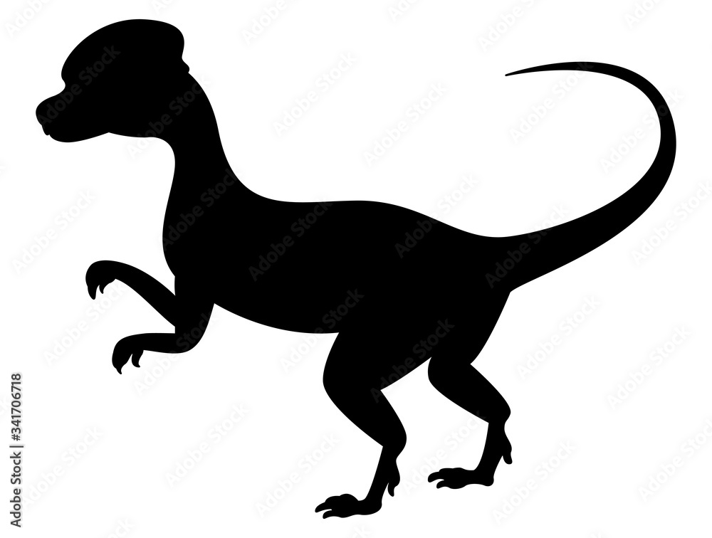 Dilophosaurus dinosaur silhouette isolated on white background.