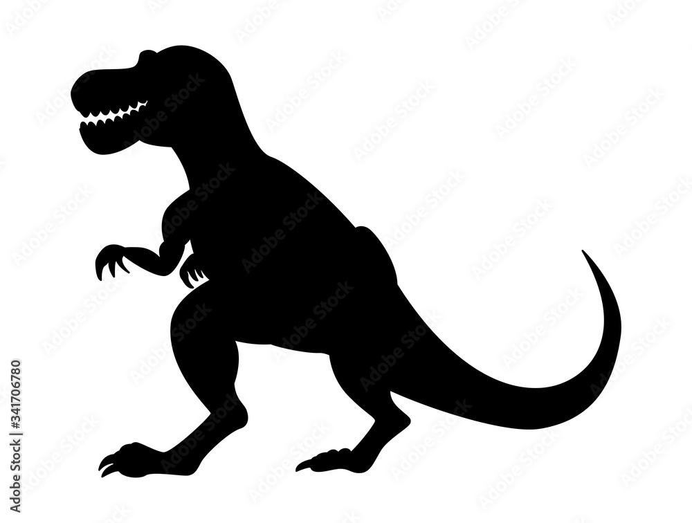 Tyrannosaurus dinosaur silhouette isolated on white background.