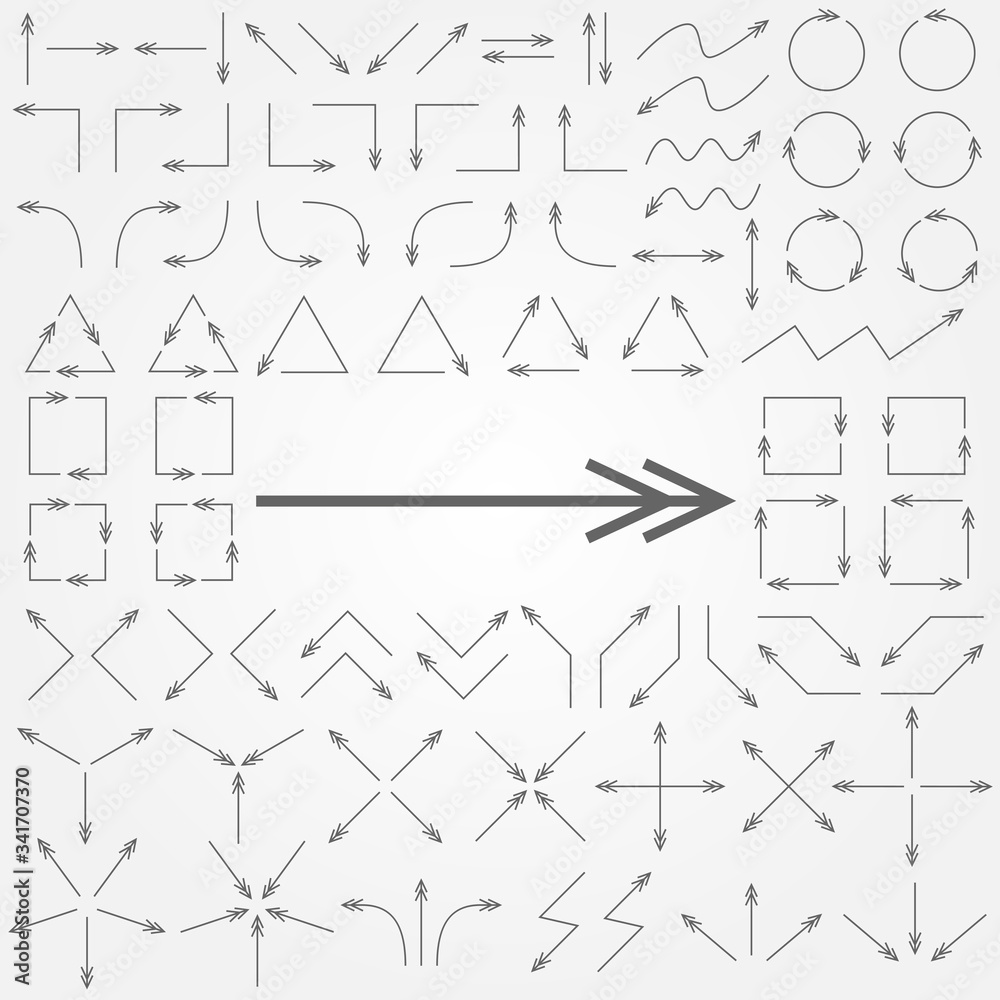 Big set of arrows. Gray isolated. Vector illustration. Big set of arrows. Gray isolated. Vector illustration.