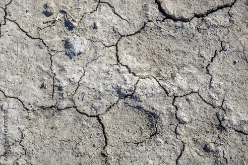Drought, the ground cracks and lack of moisture. land with cracks without water