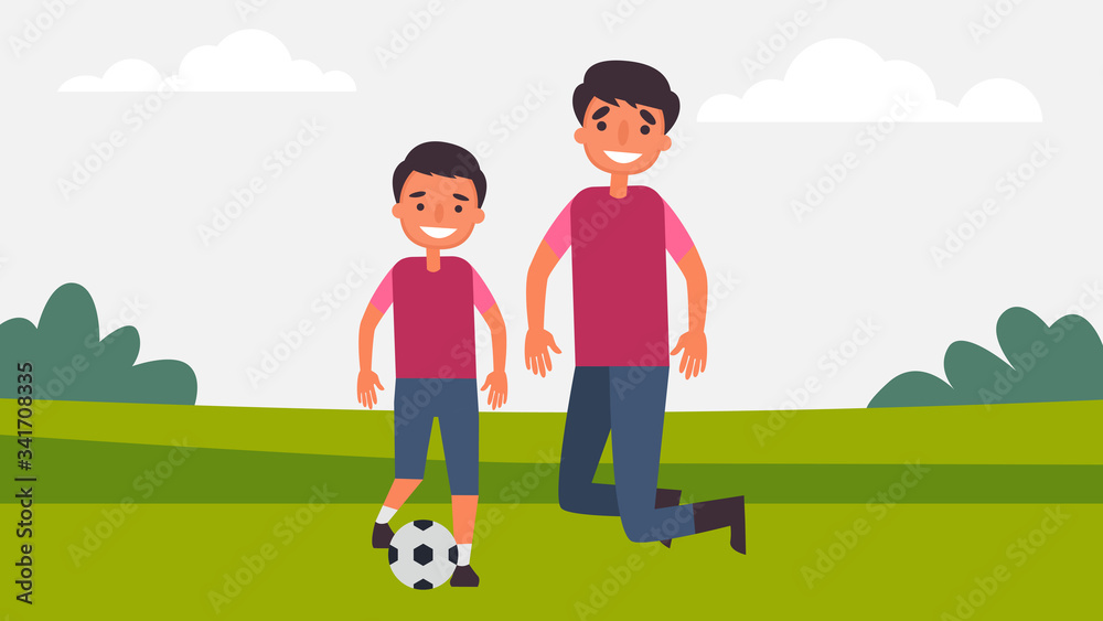 Play ball Father Son Activities Perfect Family Bonding spend time together.children is essential to their growth and development and to the type of human.vector illustration in flat cartoon style
