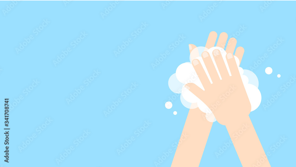 Washing hands with soap in flat style on blue background. Washing hands with soap in flat style on blue background.