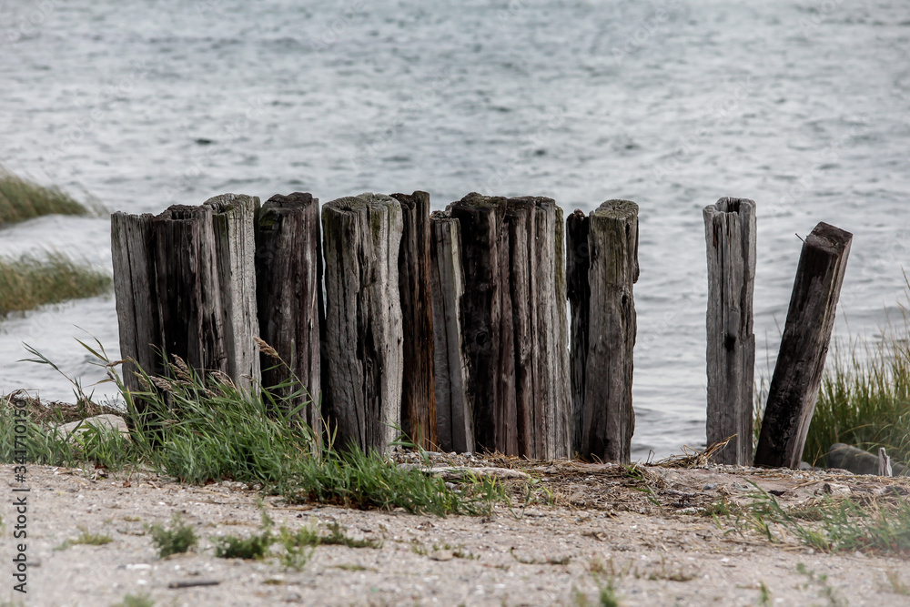 Wooden barrier outdoor near water Wooden barrier outdoor near water