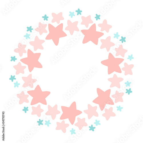 Tender stars wreath frame mandala in cartoon style pastel colors