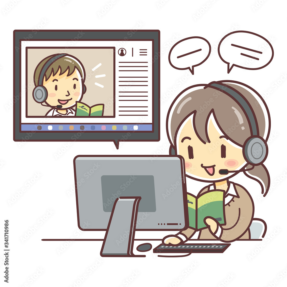 自宅のパソコンでインターネット学習をする女性（オンライン学習・講座・家庭教師・個別指導）