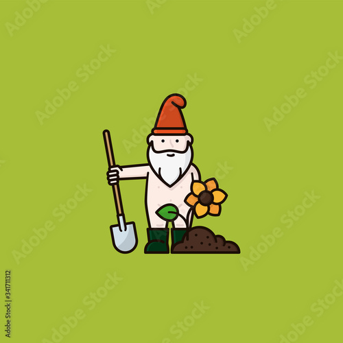 Undressed garden gnome cartoon character vector illustration for Naked Gardening Day on May 2nd