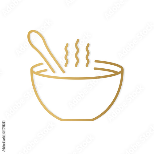 golden soup bowl with spoon- vector illustration