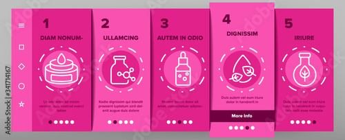 Serum And Cosmetic Onboarding Icons Set Vector. Serum Formula And Production, Chemical Laboratory Research And Test, Container And Flask Illustrations