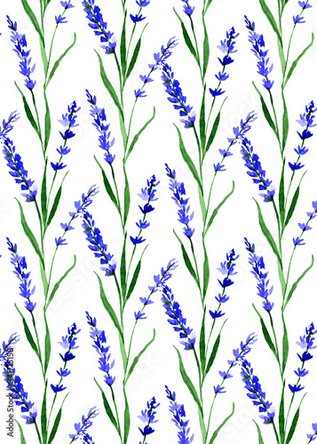 Watercolor seamless wild field lavender flower pattern. Endless print for textile, clothes, fashion, linens, dress, cover, wallpaper. Hand painted art in modern trendy style.