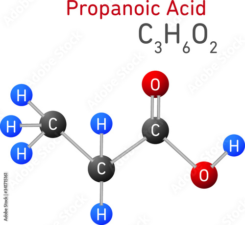 Propanoic Acid C3H6O2 Structural Chemical Formula Model