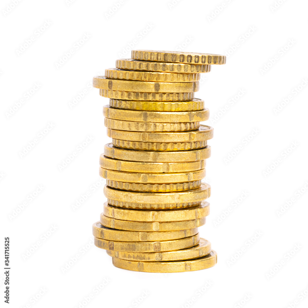 Stack of golden coins at white background. Stack of golden coins at white background.