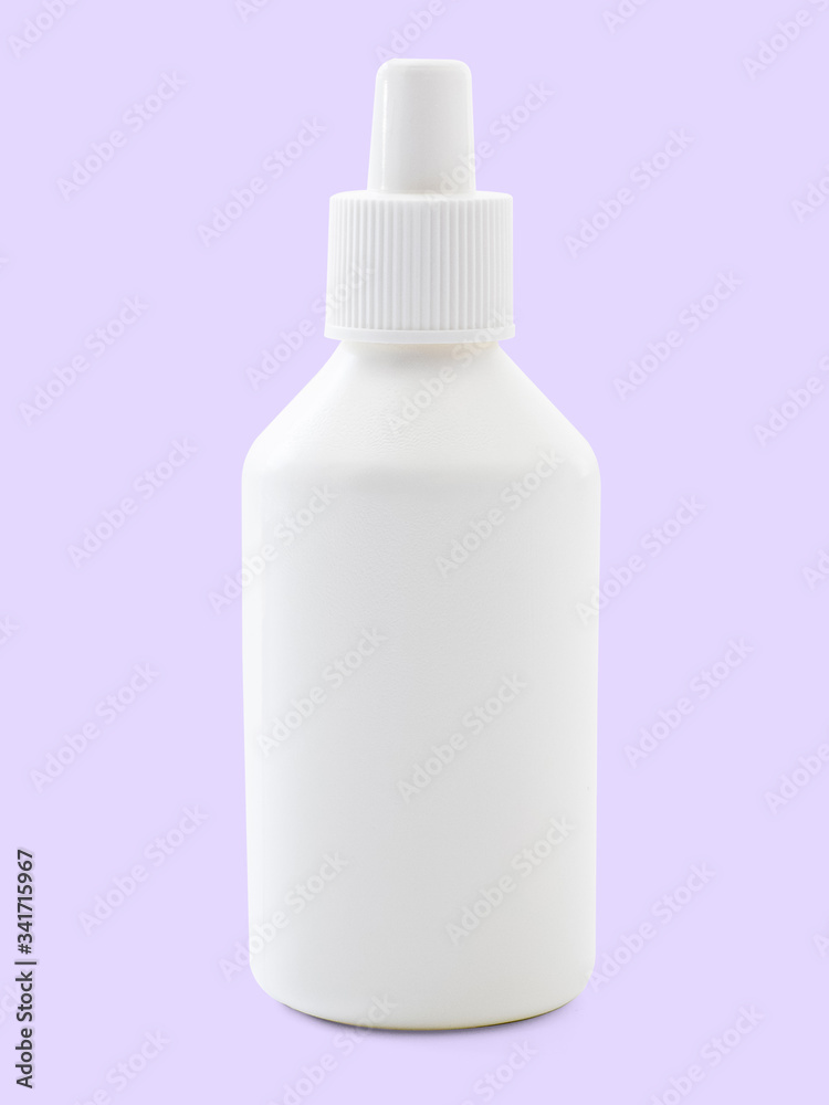 Mock-up of a white plastic bubble on a lilac background, mock up, Black Label, close-up. Template or blank for the designer. Concept of medicine and hygiene. White empty plastic bottle, mock up Mock-up of a white plastic bubble on a lilac background, mock up, Black Label, close-up. Template or blank for the designer. Concept of medicine and hygiene. White empty plastic bottle, mock up