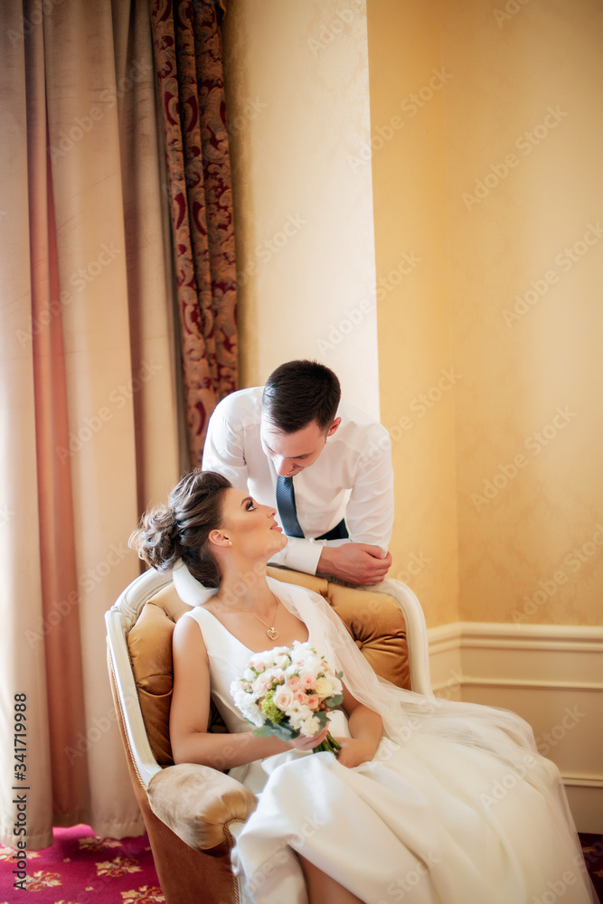 Bride and groom morning. The first meeting of the bride and groom. First look of wedding couple in the morning. Wedding couple in the hotel. Bride and groom. Bride and groom morning. The first meeting of the bride and groom. First look of wedding couple in the morning. Wedding couple in the hotel. Bride and groom.