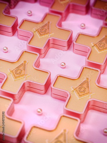 Pink  3d Freemason Pattern with Crosses (ID: 341721592)