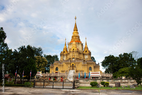 Phra That Chedi Phra Phuttha Dhamma Prakat stupa and pagoda in Wat Phutthathiwat temple for thai people and foriegner travelers travel visit and respect praying Buddha at Betong in Yala, Thailand