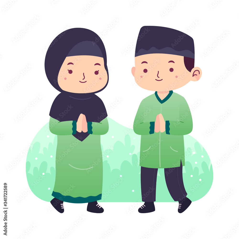 Fototapeta premium Muslims welcome Ramadan cute Illustration