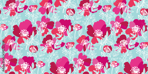 Elegant pink and pale blue peony flowers pattern