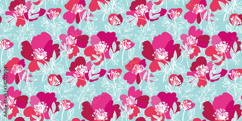 Elegant pink and pale blue peony flowers pattern