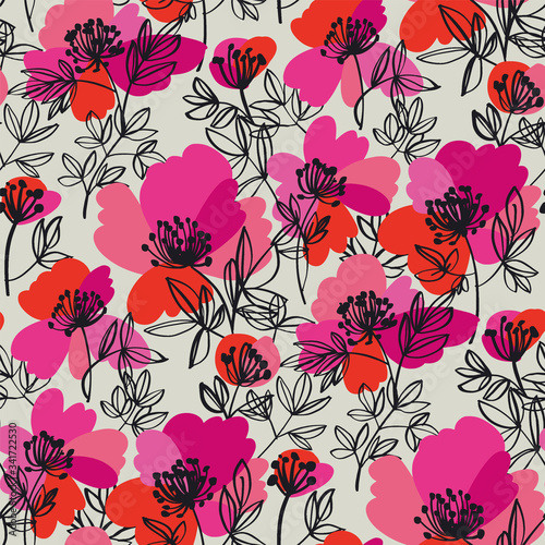 Furniture stickers Abstract bright modern peony flowers pattern -  