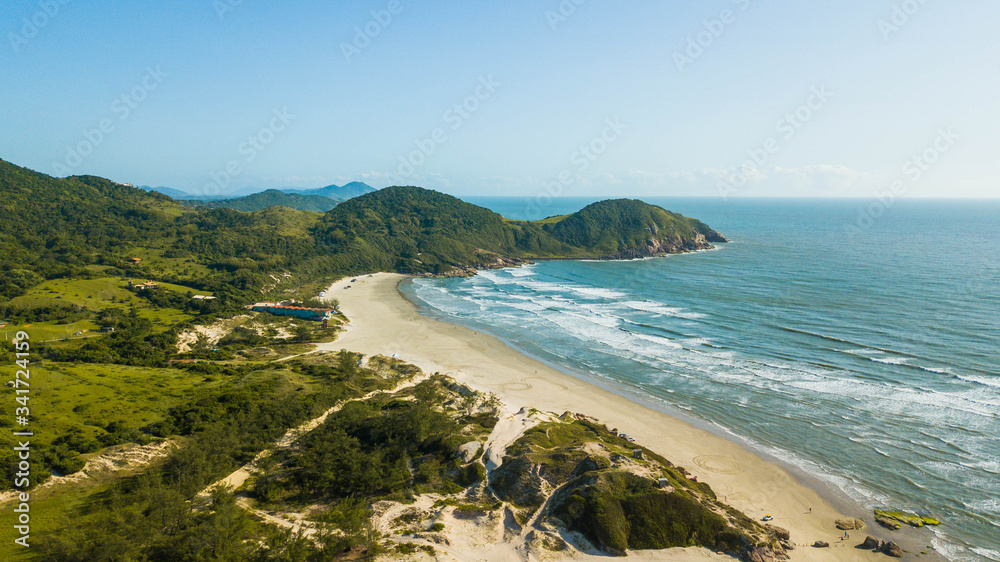 Aerial view of Luz beach, in Imbituba - SC. Beautiful natural beach, in Santa Catarina, Brazil