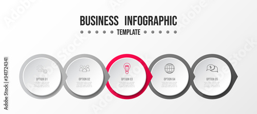 Infographic template. Gray timeline with business icons. Vector