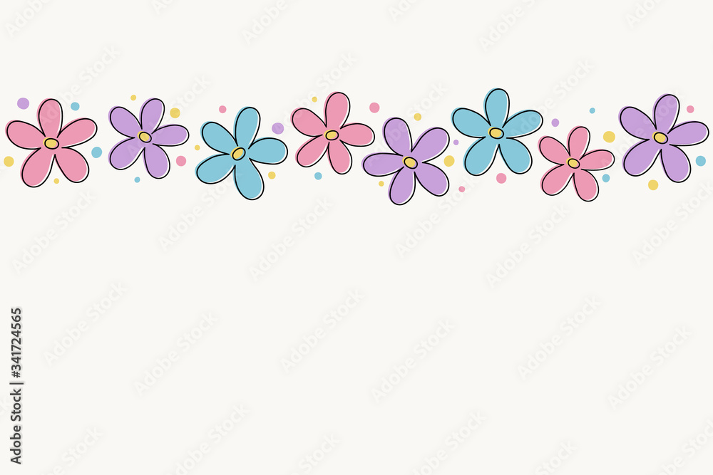 Template of a banner with hand drawn flowers. Mother’s Day, Women’s Day and Valentine’s Day background. Vector