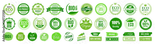 Organic natural bio labels set icon, healthy foods badges, fresh eco vegetarian food – stock vector