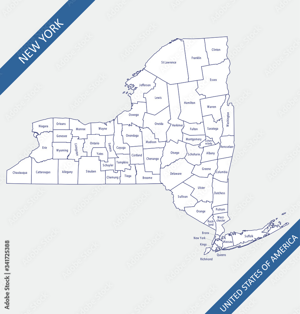 New York county map USA Stock Vector | Adobe Stock