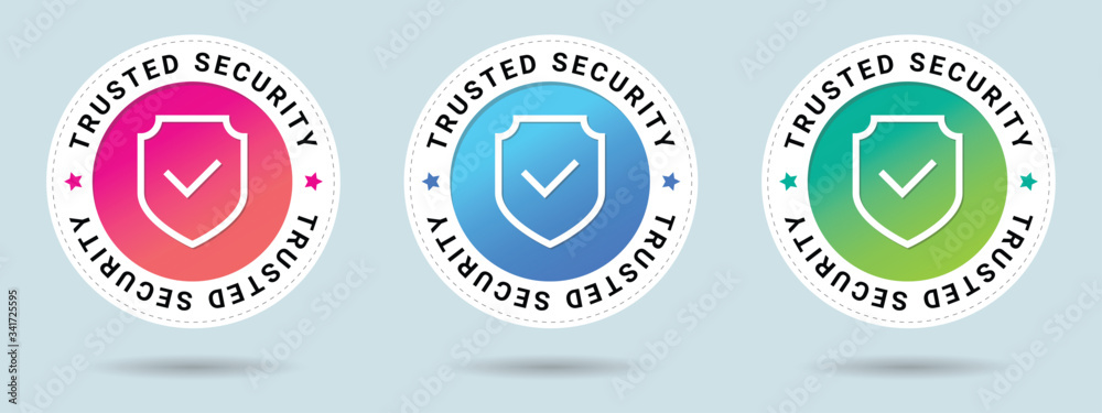 Trusted Security stamp vector illustration. Vector certificate icon. Set of 3 beautiful color gradients. Vector combination for certificate in flat style.