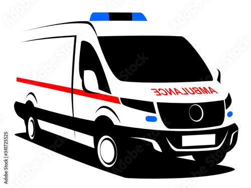 Dynamic vector illustration of an ambulance van used for transporting patience. It can be used as a logo of a hospital service. 