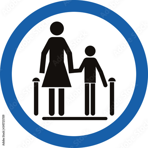 Warning sign on escalator. Escalator rules of conduct sign.