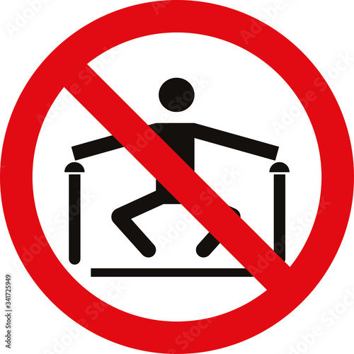 Warning sign on escalator. Escalator rules of conduct sign.