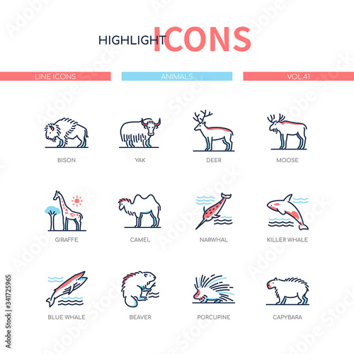 Animals collection - modern line design style icons set