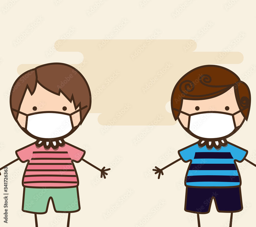 Boys kids with masks against 2019 ncov virus vector design Boys kids with masks against 2019 ncov virus vector design