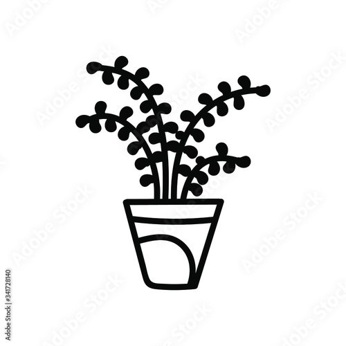  pot with home flower. Potted home plant simple vector icon. sketch illustration isolated on white background