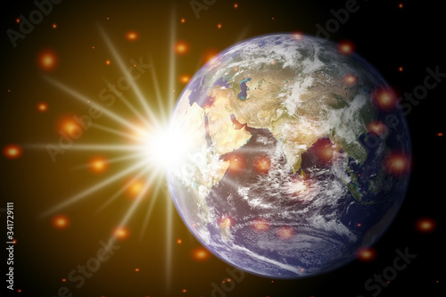 Bright sun Illuminate the world and the stars, the universe,Elements of this image furnished by NASA