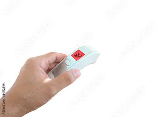 Non-contact infrared thermometer handheld to measure body temperature Isolated on white background