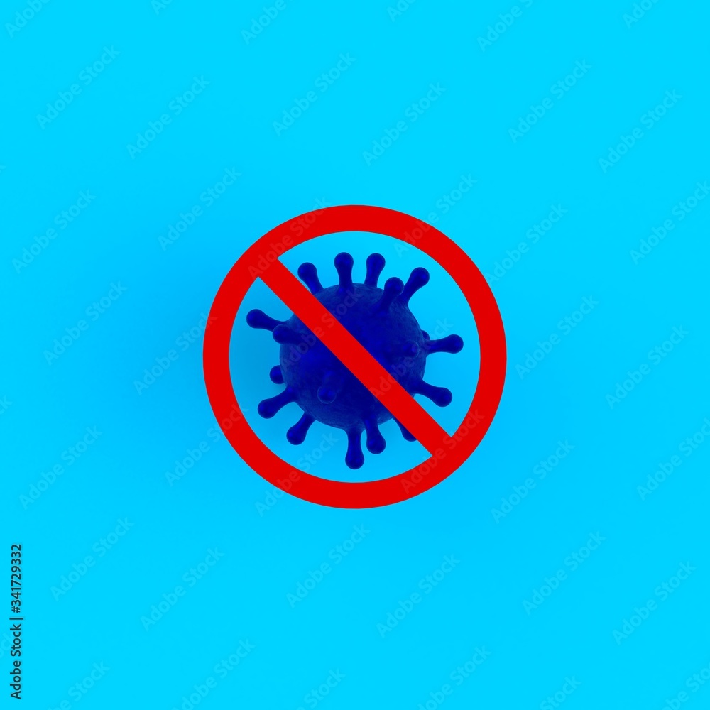 Coronavirus with prohibit sign. Coronavirus 2019-nCov novel coronavirus concept resposible for asian flu outbreak and coronaviruses influenza as dangerous flu strain cases as a pandemic. 3d rendering Coronavirus with prohibit sign. Coronavirus 2019-nCov novel coronavirus concept resposible for asian flu outbreak and coronaviruses influenza as dangerous flu strain cases as a pandemic. 3d rendering