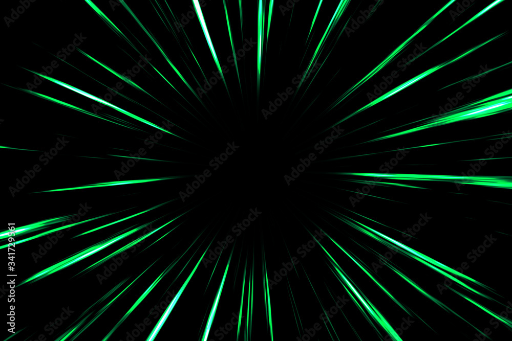 Green comic radial speed lines in black background. Action speedline inspired by japanese Anime. Green comic radial speed lines in black background. Action speedline inspired by japanese Anime.