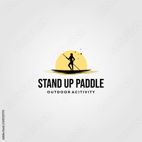 stand up paddle vintage logo vector silhouette illustration design
