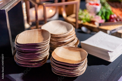 Eco environmentally friendly palm leaf plates from natural sustainable leaves.