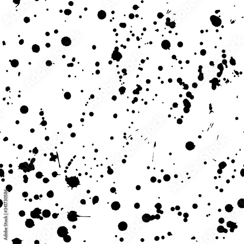 Black and white ink spatters texture seamless pattern