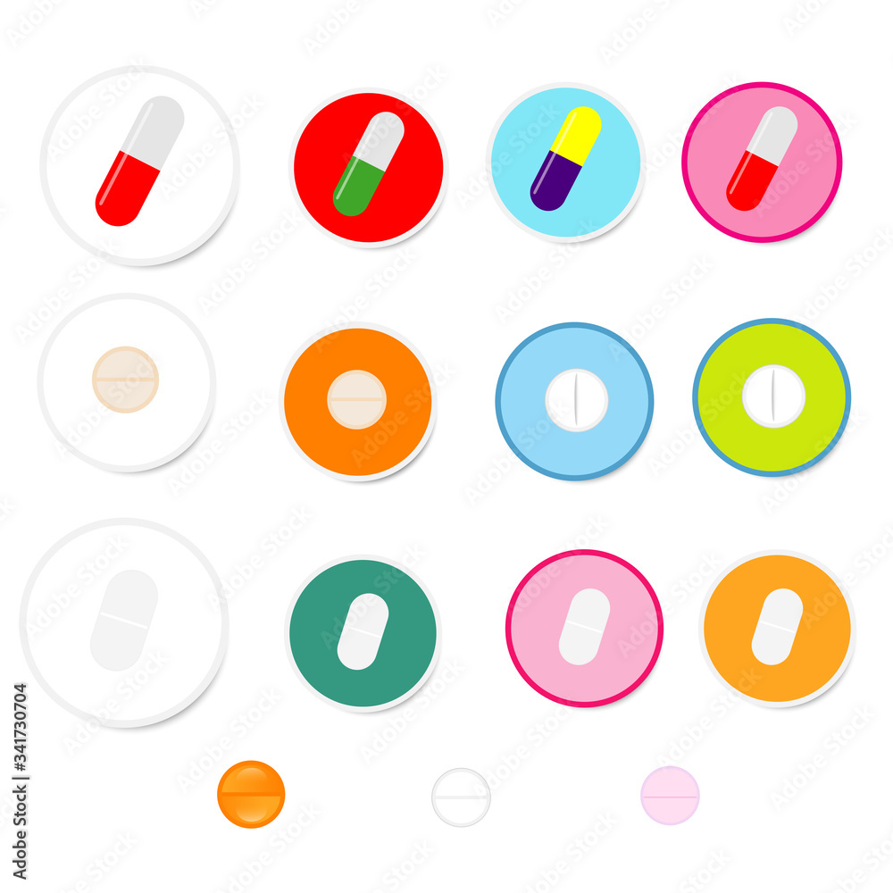 Set of drug on white background Set of drug on white background