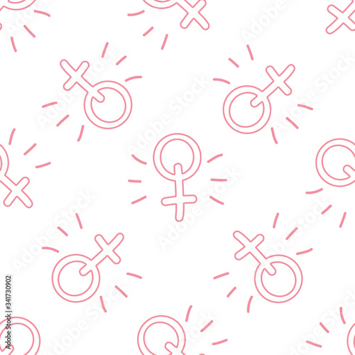 Seamless pattern with female gender sign, venus icon, symbol of feminism and woman. Outline. Vector stock illustration.